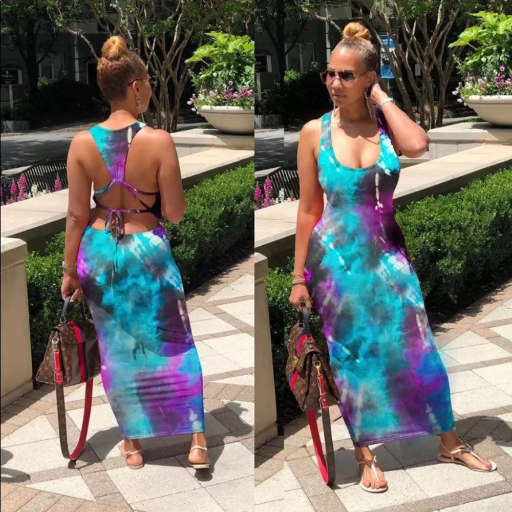 Tye Dye Back Out Sexy Summer Maxi/Party Dress